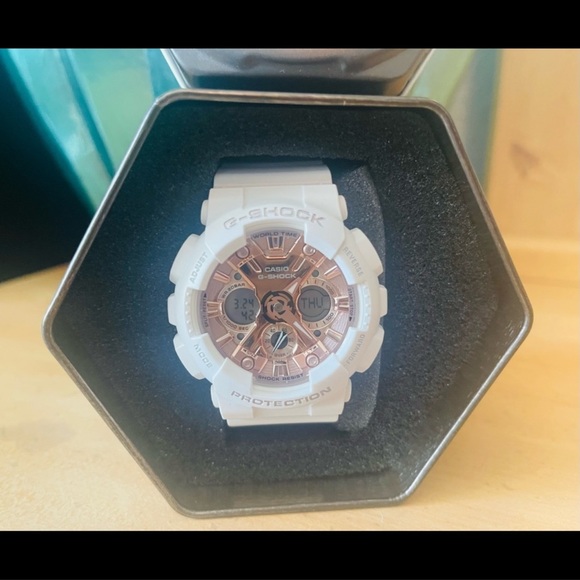 NIB - G-Shock Women's S Series Analog-Digital White and Rose Gold-Tone Watch. - Picture 2 of 3